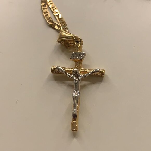 Neiman Marcus Jewelry - Neiman Marcus 18K Gold Plated Cross Flat Mariner Necklace